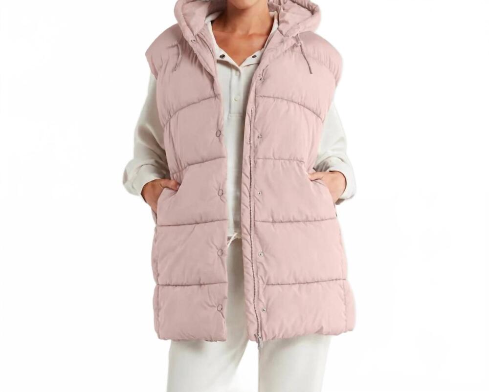 NEW ZELLA longline hooded puffer vest in pink